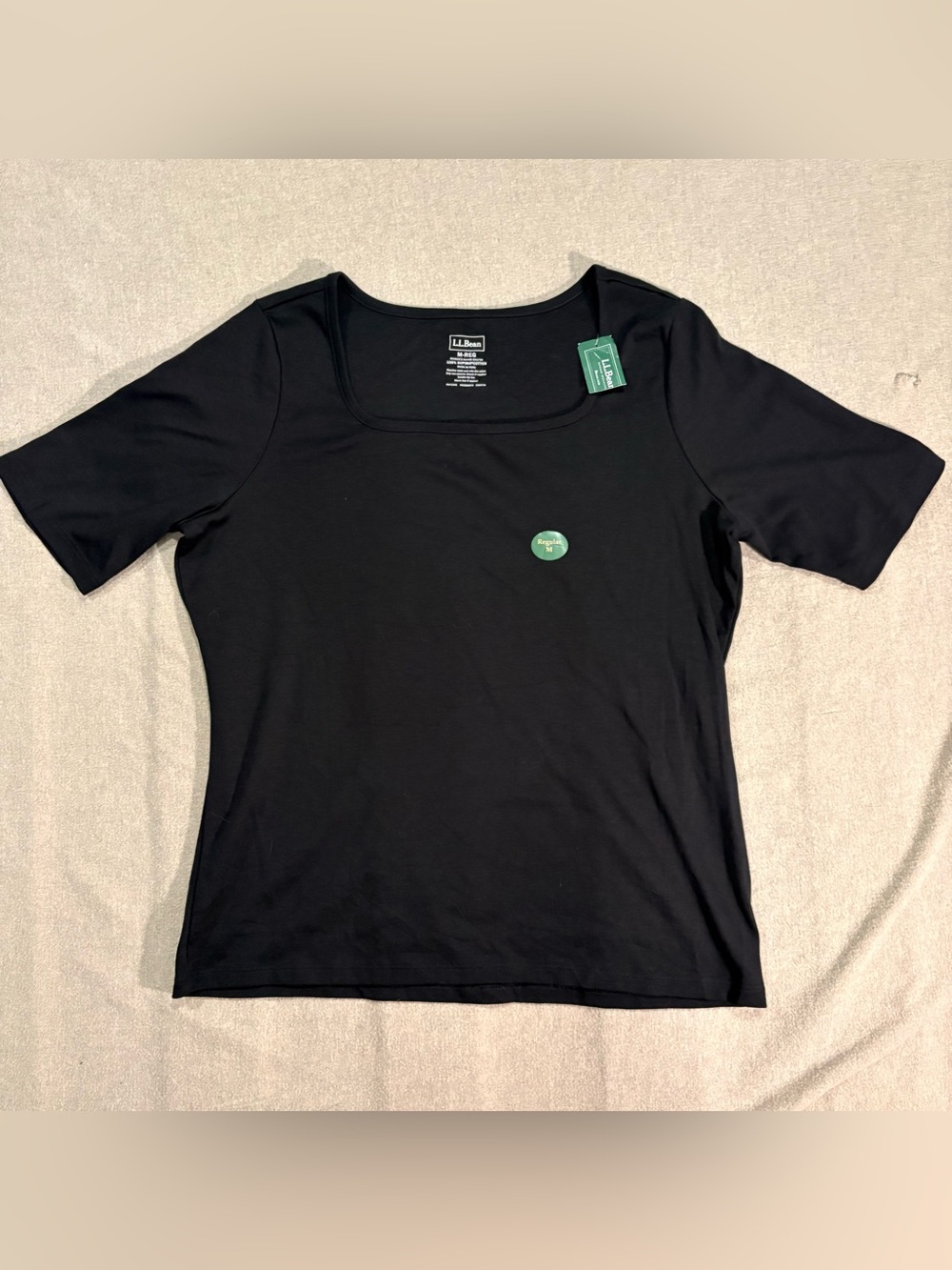 L.L. Bean Women's Black Square Neck Short Sleeve Tee.Size Medium. Layer piece